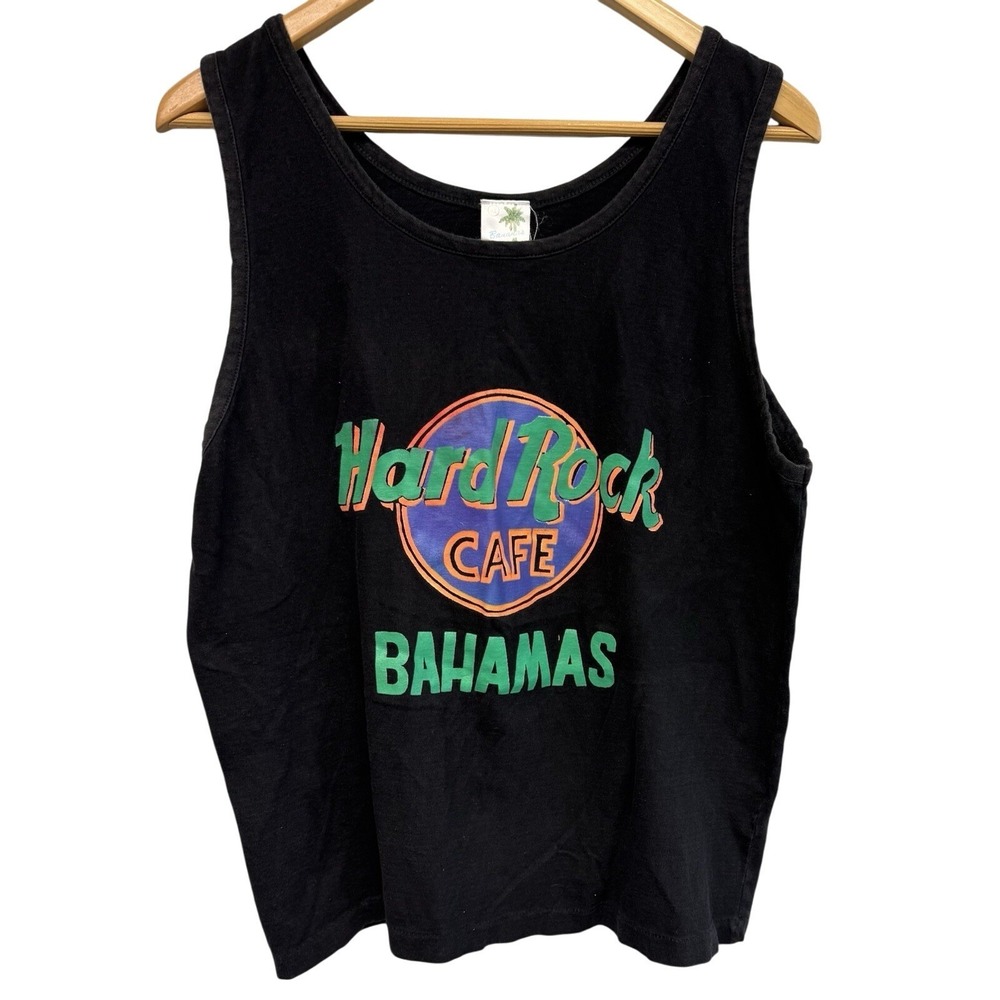 VTG 90s Hard Rock Cafe‎ Bahamas Muscle Graphic Tee Tank Top Black Men's L/XL